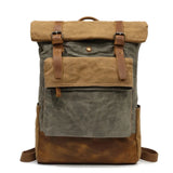 Heren Vintage Canvas Rugzak | Waterdichte Leren Schooltas | Casual Dagrugzak voor Laptop en Reizen