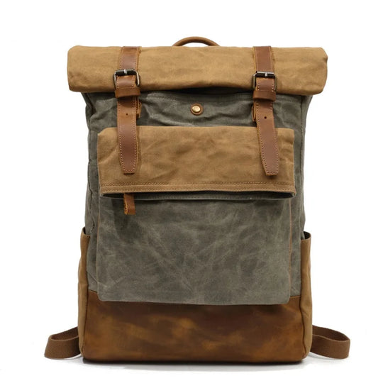 Heren Vintage Canvas Rugzak | Waterdichte Leren Schooltas | Casual Dagrugzak voor Laptop en Reizen