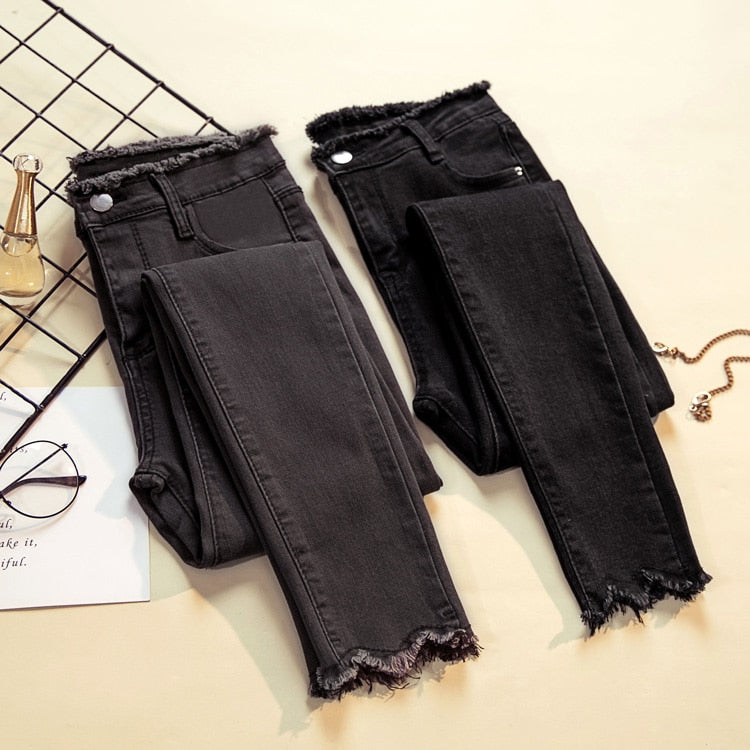 Damesjeans met franjes en hoge taille