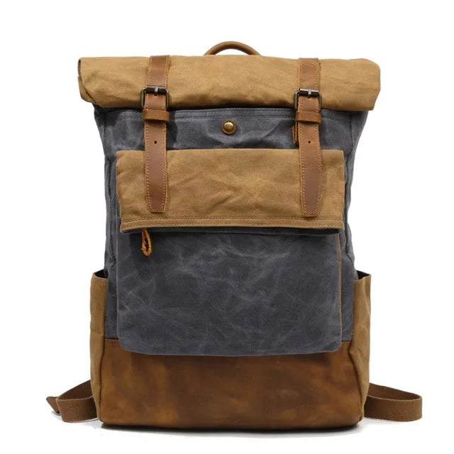 Heren Vintage Canvas Rugzak | Waterdichte Leren Schooltas | Casual Dagrugzak voor Laptop en Reizen
