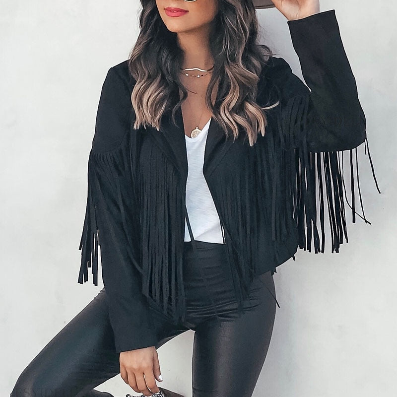 Suède Jas met Franjes Dames – Western Stijl Fringe Jacket in Zacht Imitatieleer