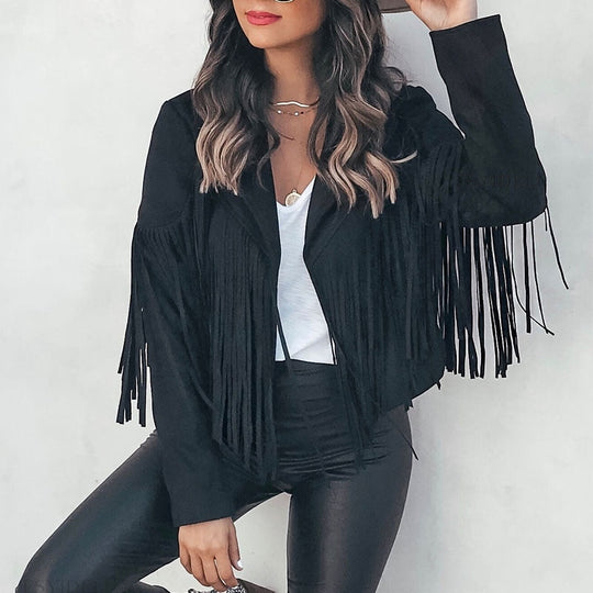 Suède Jas met Franjes Dames – Western Stijl Fringe Jacket in Zacht Imitatieleer
