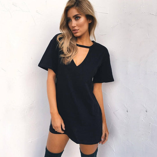 Casual T-shirt Jurk met Trendy Uitsnijding