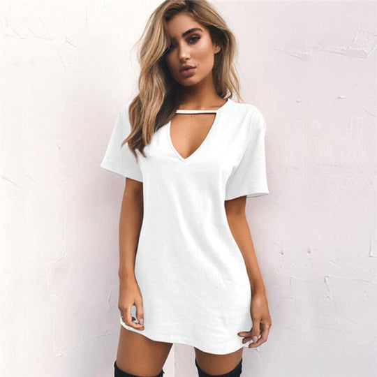 Casual T-shirt Jurk met Trendy Uitsnijding