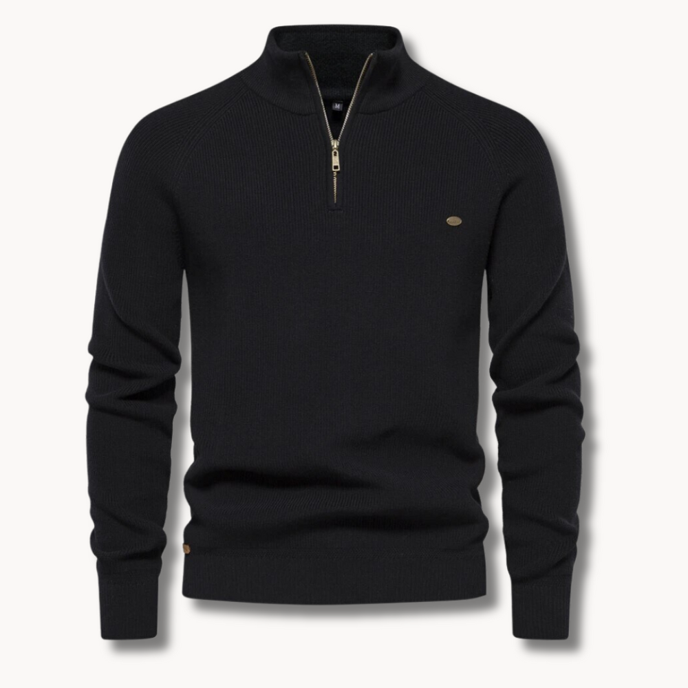 Heren Half-Zip Gebreide Trui met Staande Kraag en Slim Fit