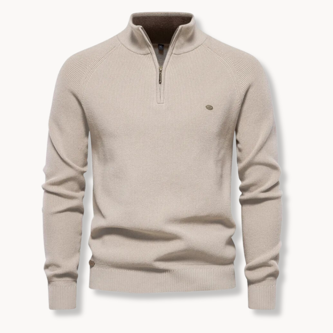 Heren Half-Zip Gebreide Trui met Staande Kraag en Slim Fit