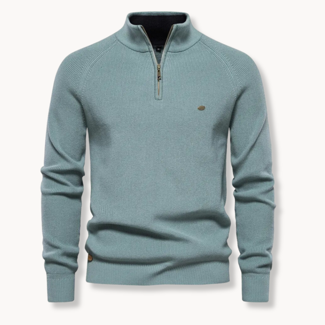 Heren Half-Zip Gebreide Trui met Staande Kraag en Slim Fit