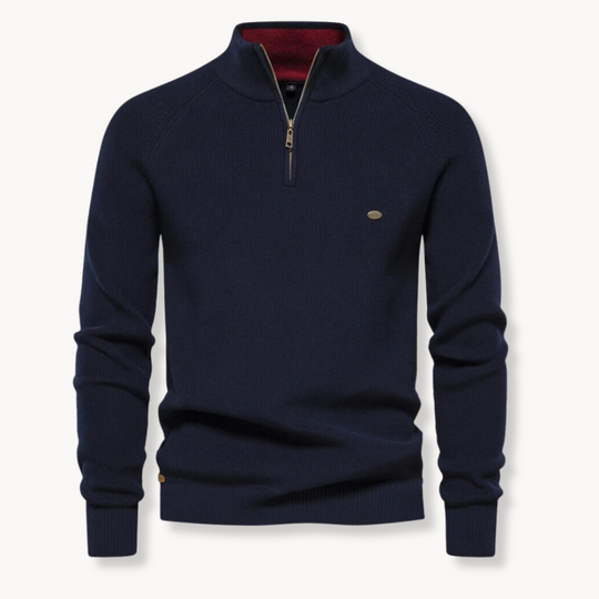 Heren Half-Zip Gebreide Trui met Staande Kraag en Slim Fit
