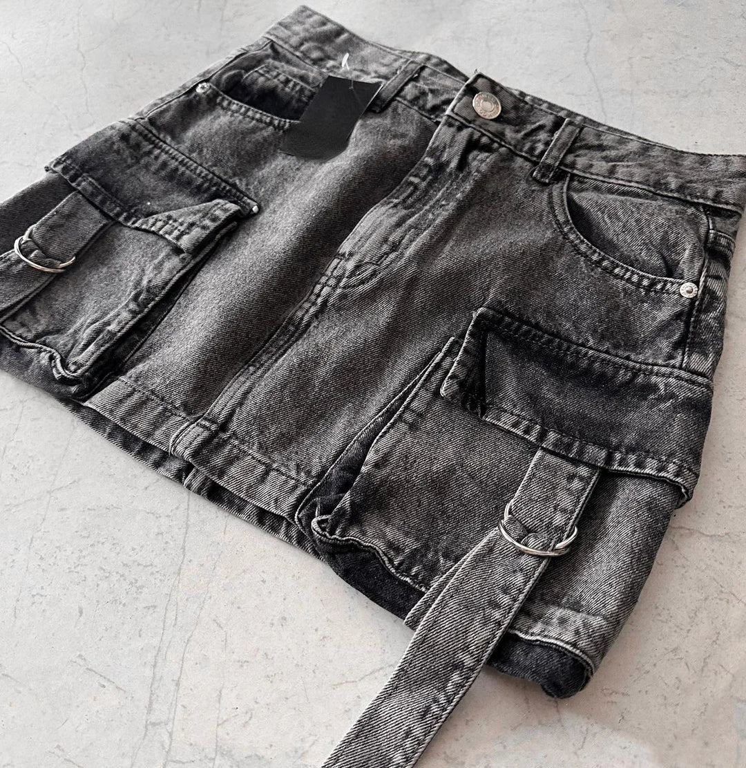 Dalina - A-lijn Denim Rok in Effen Kleur