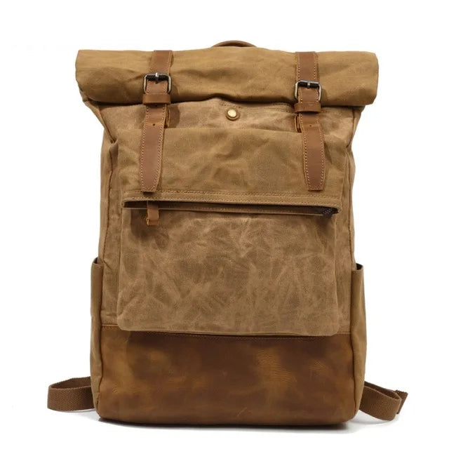 Heren Vintage Canvas Rugzak | Waterdichte Leren Schooltas | Casual Dagrugzak voor Laptop en Reizen