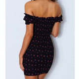 Mini-jurk met Bloemenprint, Ontblootte Schouders en Strik