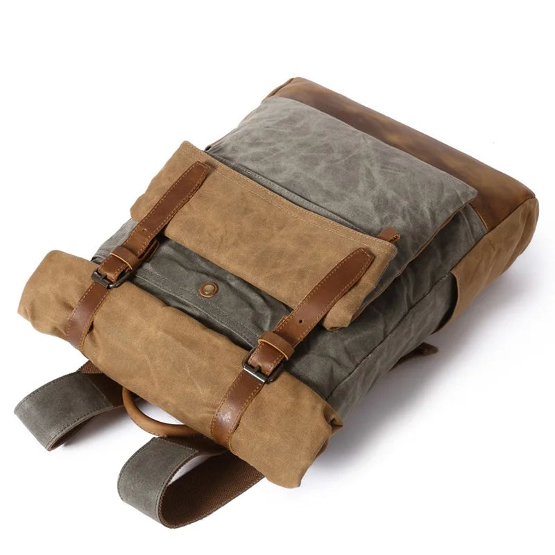 Heren Vintage Canvas Rugzak | Waterdichte Leren Schooltas | Casual Dagrugzak voor Laptop en Reizen