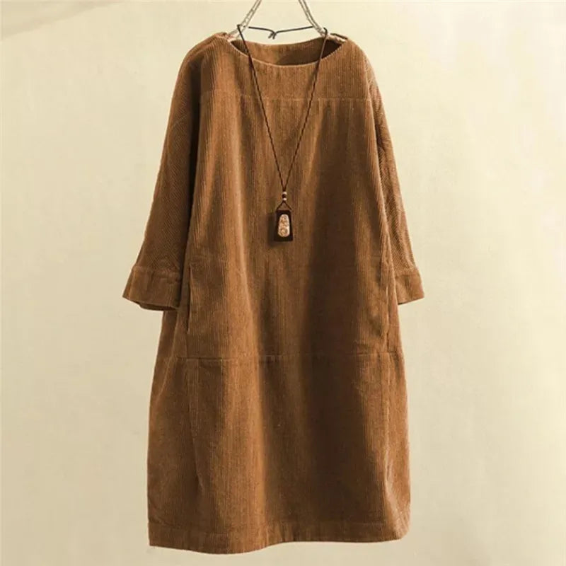 Dames corduroy jurk met een losse pasvorm