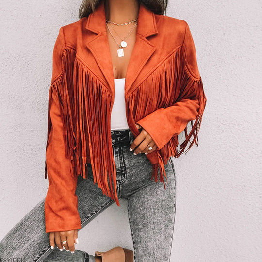 Suède Jas met Franjes Dames – Western Stijl Fringe Jacket in Zacht Imitatieleer