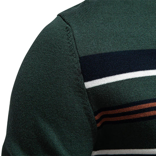 Heren Half-Zip Gestreepte Trui met Modern Contrast Borstontwerp