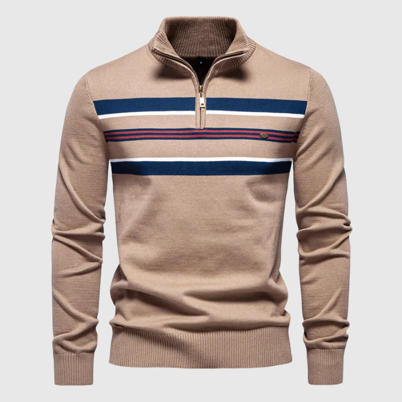 Heren Half-Zip Gestreepte Trui met Modern Contrast Borstontwerp