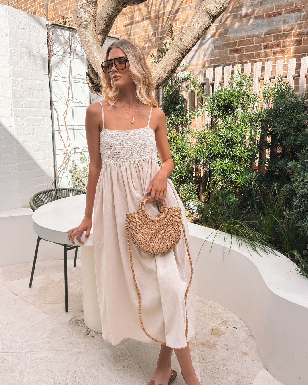 Dames | Maxi Jurk | Spaghettibandjes | Vierkante Hals | Smock Lijfje | A-lijn Rok | Zijzak | Comfortabel