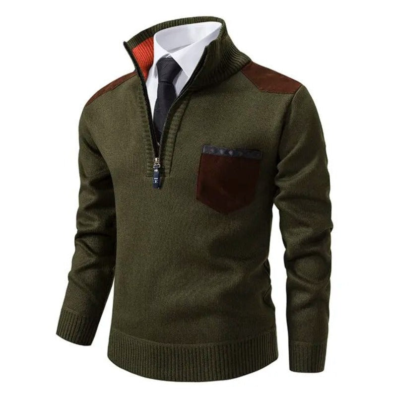 Heren Half-Zip Smart Casual Trui met Contrast Schouderpanelen