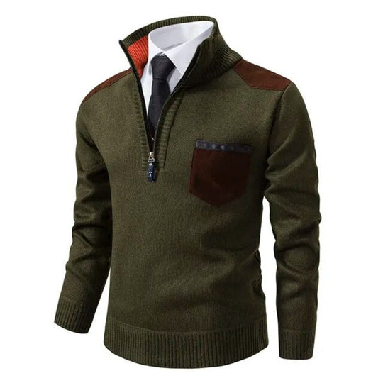 Heren Half-Zip Smart Casual Trui met Contrast Schouderpanelen