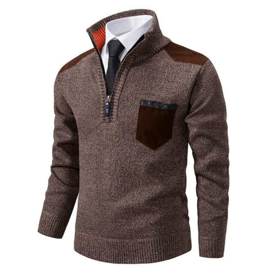 Heren Half-Zip Smart Casual Trui met Contrast Schouderpanelen