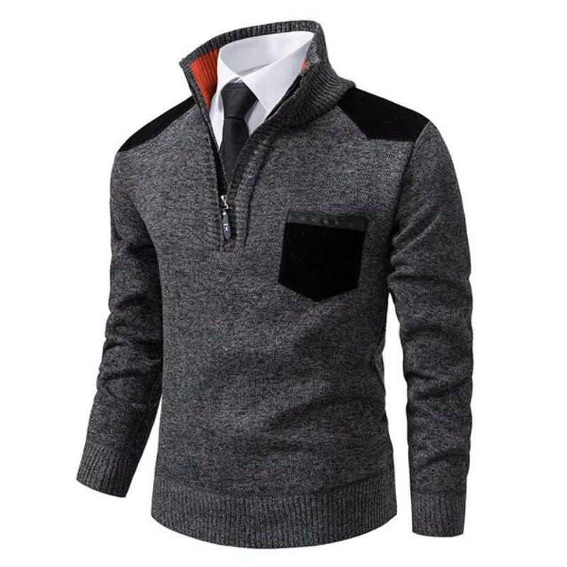Heren Half-Zip Smart Casual Trui met Contrast Schouderpanelen