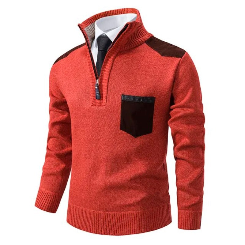 Heren Half-Zip Smart Casual Trui met Contrast Schouderpanelen