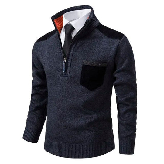 Heren Half-Zip Smart Casual Trui met Contrast Schouderpanelen