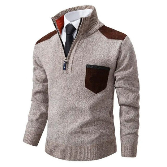 Heren Half-Zip Smart Casual Trui met Contrast Schouderpanelen