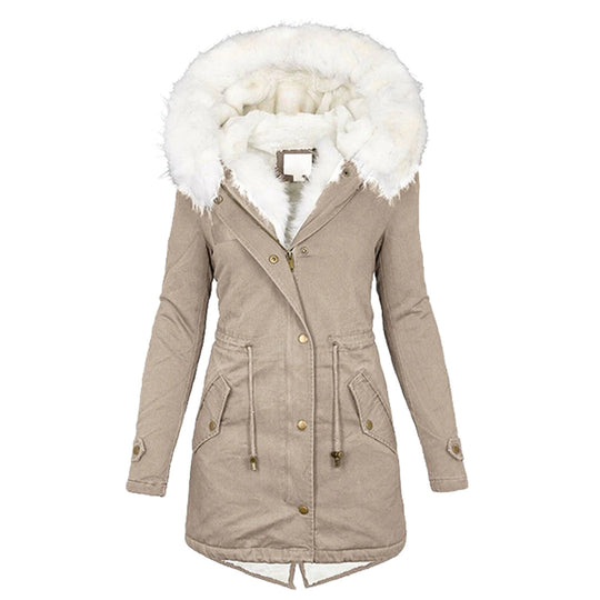 Dames Winterjas | Warme Fleece Gevoerde Jas | Winddichte Gevoerde Buitenkleding | Comfortabele Koude-Weer Laag
