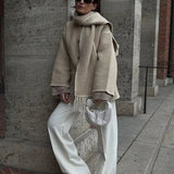 Dames Jas met Sjaalkraag | Herfst en Winter Jas | Wollook Met Zakken en Knopen