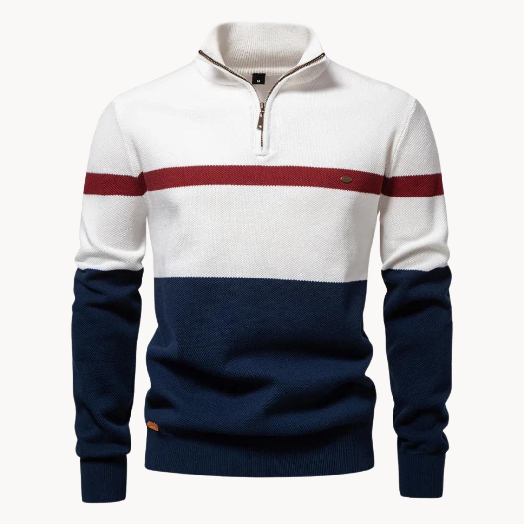 Heren Quarter-Zip Trui met Modern Kleurblokontwerp