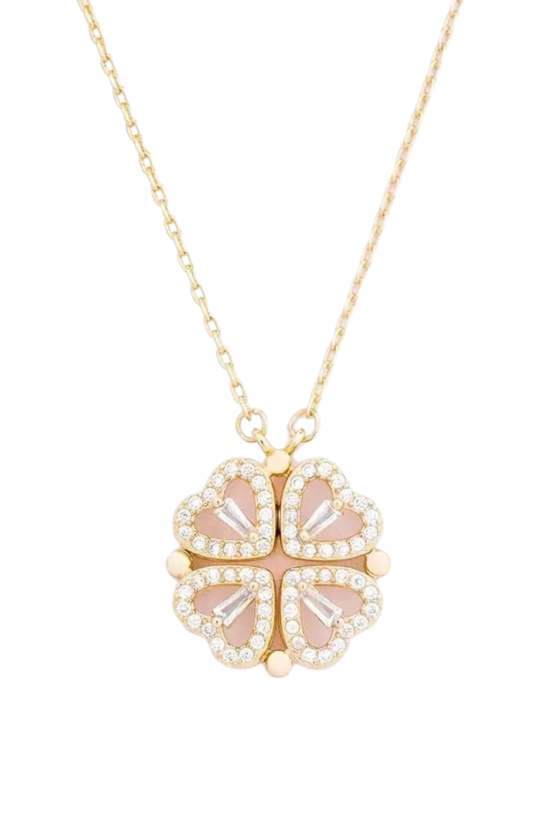 Dames Ketting met Harten en Cirkel Hanger | Verstelbare 18K Goudkleurige Halsketting | Zirkonia Sieraden