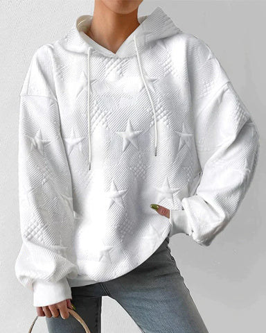 Dames Oversized Pullover Hoodie met Textuur Sterrenpatroon