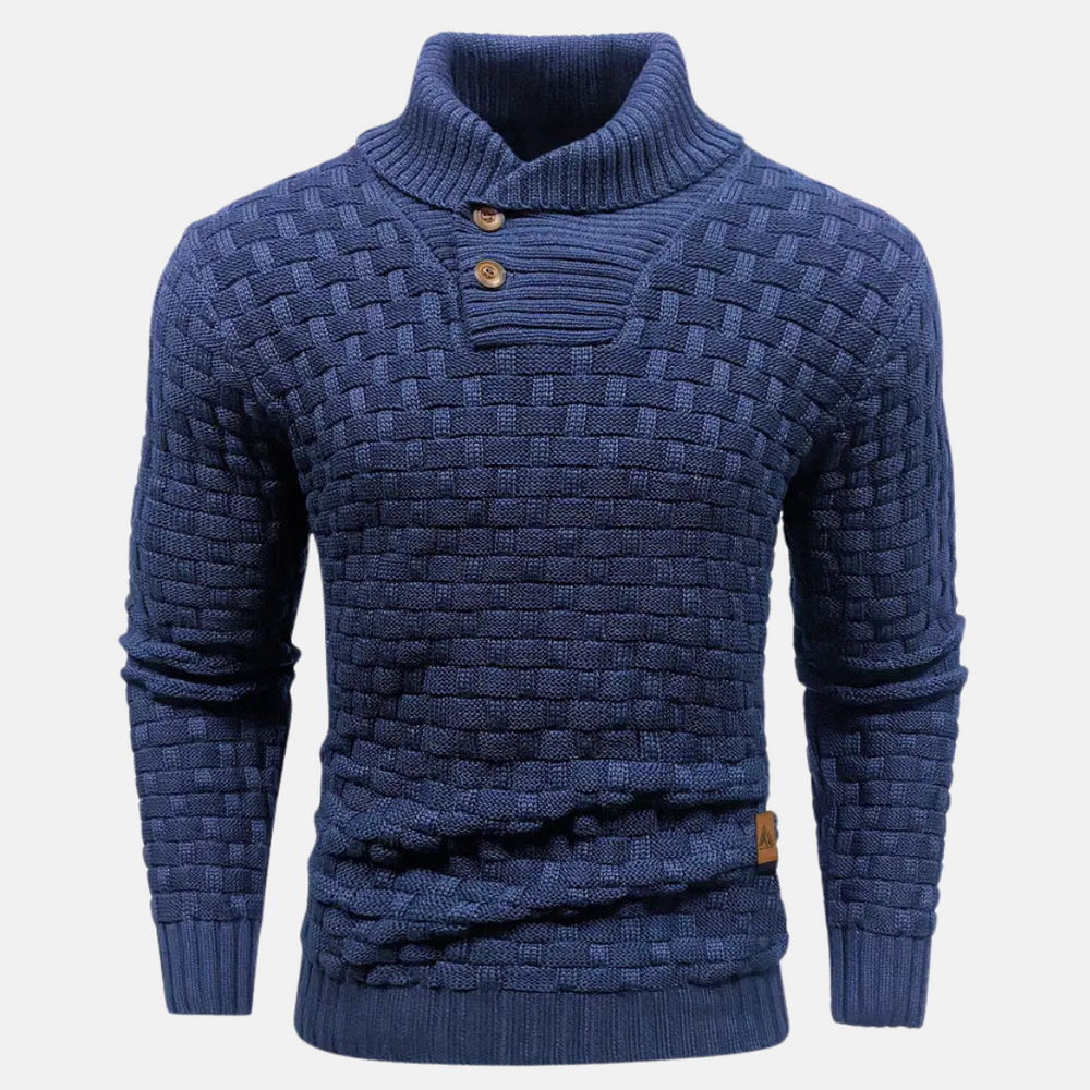 Heren Textured Knit Trui met Sjaalkraag en Knopdetail
