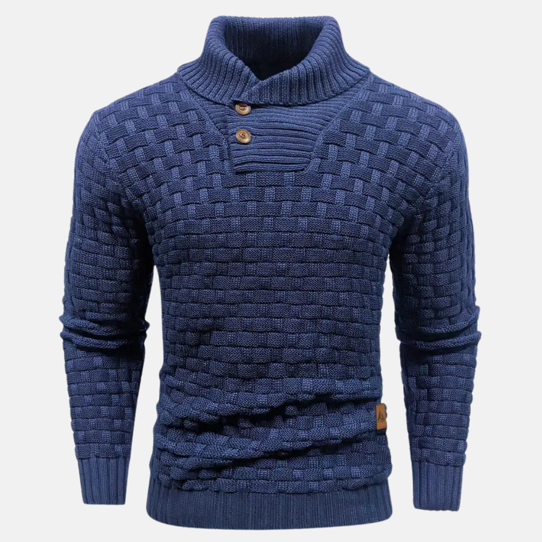 Heren Textured Knit Trui met Sjaalkraag en Knopdetail