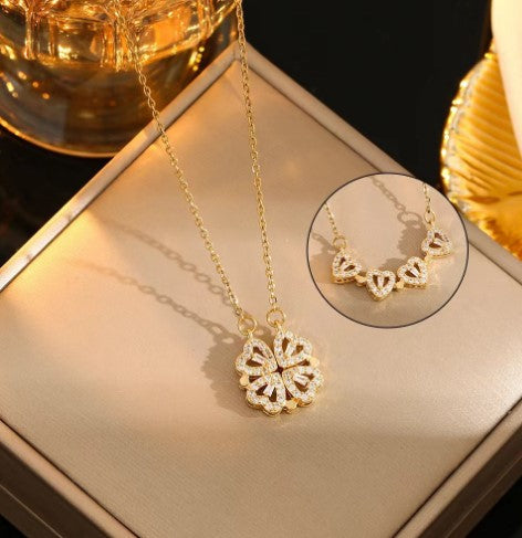 Dames Ketting met Harten en Cirkel Hanger | Verstelbare 18K Goudkleurige Halsketting | Zirkonia Sieraden