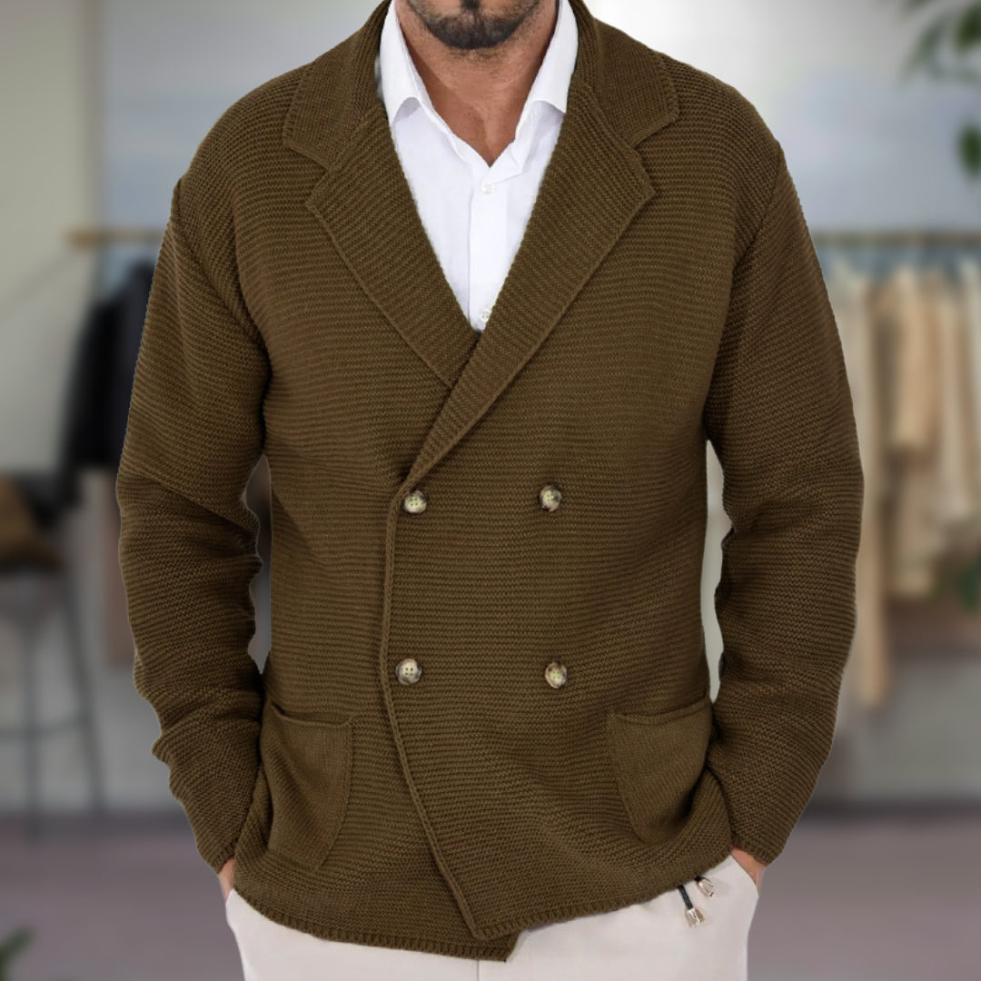 Heren Gebreide Cardigan met Dubbelzijdige Sluiting en Blazer Revers