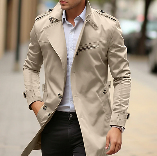 Heren Trenchcoat met Tailleband | Lente & Overgangsweer | Lange Buitenlaag