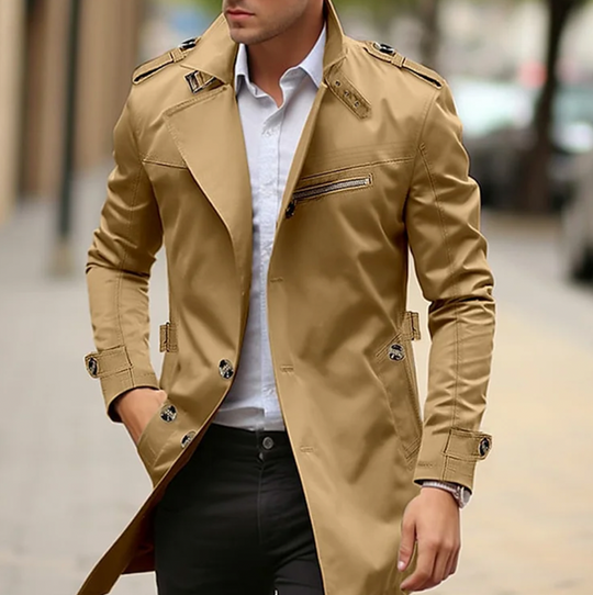 Heren Trenchcoat met Tailleband | Lente & Overgangsweer | Lange Buitenlaag