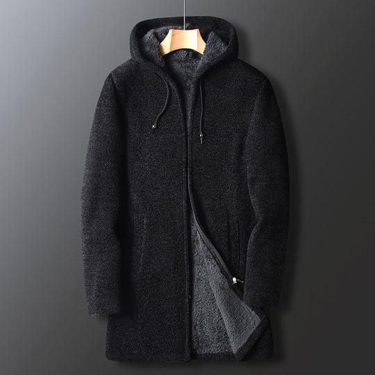 Heren Lange Hooded Fleece Jas met Ritsluiting en Trekkoord Kap