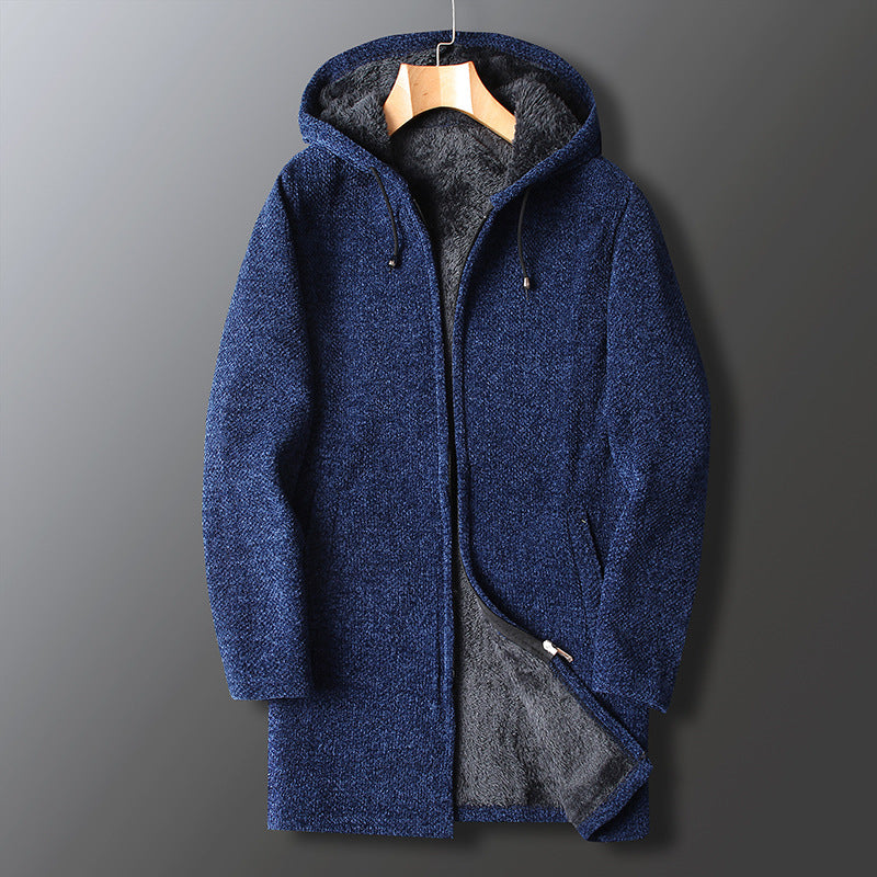 Heren Lange Hooded Fleece Jas met Ritsluiting en Trekkoord Kap