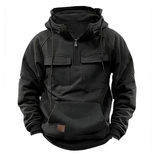 Heren Utility-Stijl Hoodie met Rits en Borstzak Ontwerp