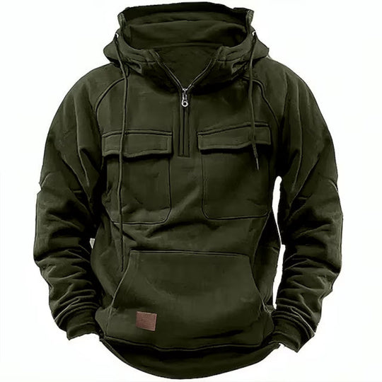 Heren Utility-Stijl Hoodie met Rits en Borstzak Ontwerp