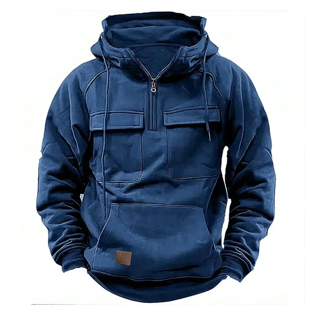 Heren Utility-Stijl Hoodie met Rits en Borstzak Ontwerp