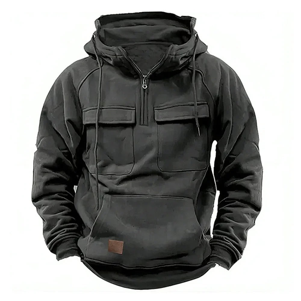 Heren Utility-Stijl Hoodie met Rits en Borstzak Ontwerp