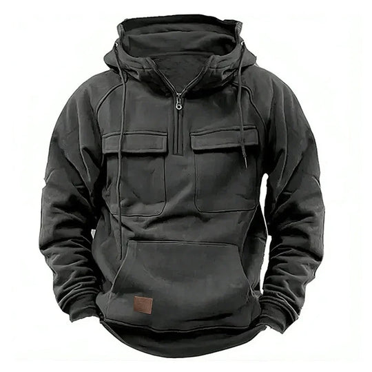 Heren Utility-Stijl Hoodie met Rits en Borstzak Ontwerp