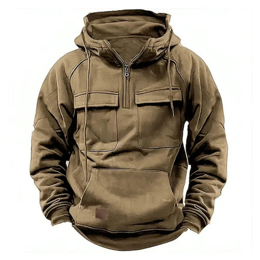 Heren Utility-Stijl Hoodie met Rits en Borstzak Ontwerp