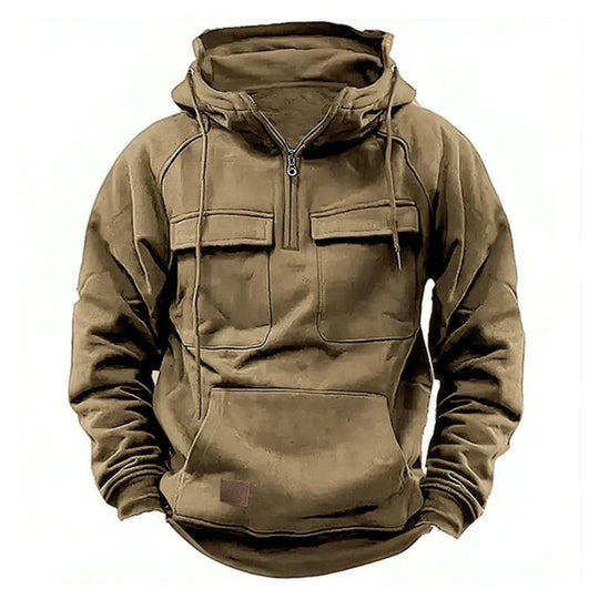 Heren Utility-Stijl Hoodie met Rits en Borstzak Ontwerp