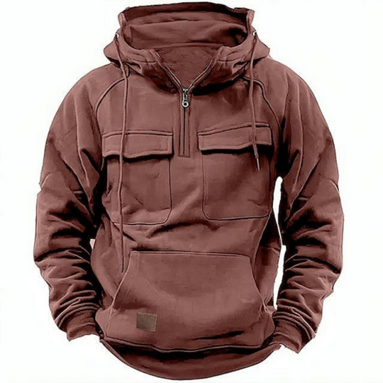 Heren Utility-Stijl Hoodie met Rits en Borstzak Ontwerp