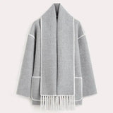 Dames Jas met Sjaalkraag | Herfst en Winter Jas | Wollook Met Zakken en Knopen